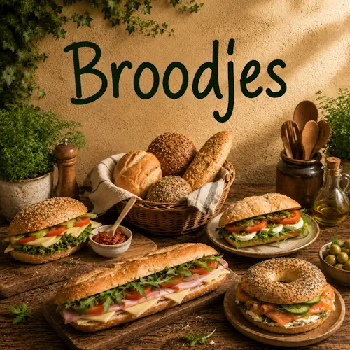 Verschillende belegde broodjes met kaas, vleeswaren, groenten, ei en zalm op een rustieke houten tafel