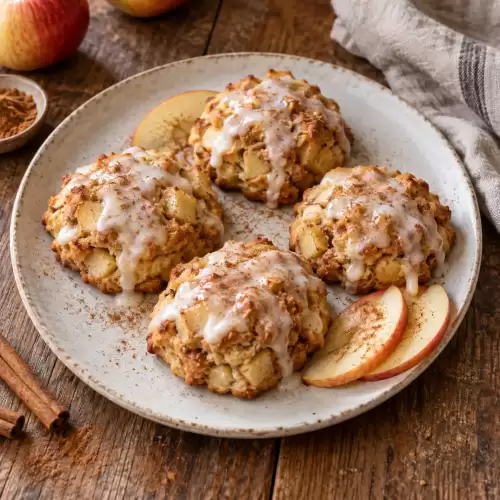 Dikke appelkoekjes uit de airfryer met stukjes appel, kaneel en een dun laagje glazuur