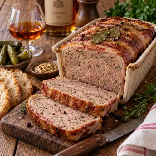 Franse boerenpaté met varkensgehakt, lever, spek, cognac en jeneverbessen