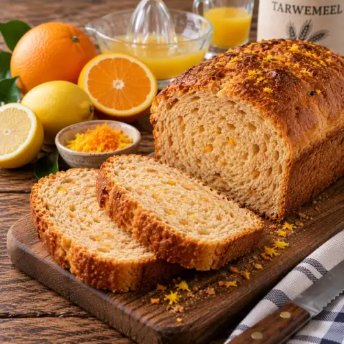 Fris citrusbrood met citroen en sinaasappel gebakken in de broodbakmachine