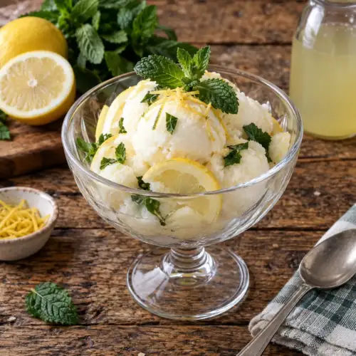Frisse munt-limoenyoghurt met verse limoen, munt en optioneel citroenijs