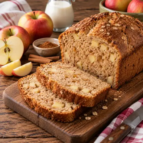 Zacht volkoren kaneelbrood met stukjes appel uit de broodbakmachine