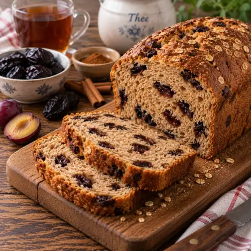 Kruidig volkoren pruimenbrood met gedroogde pruimen en kaneel uit de broodbakmachine