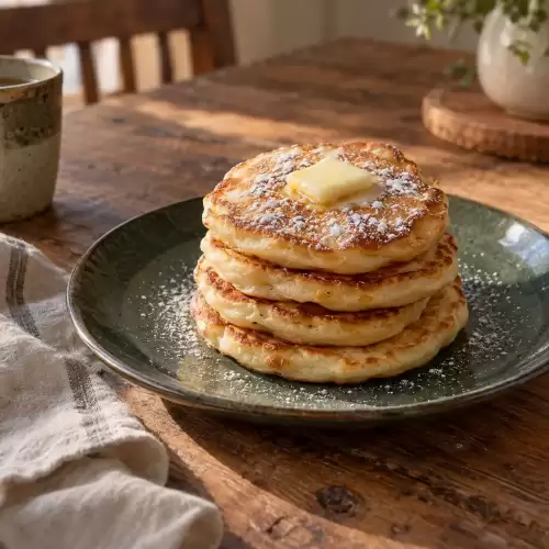 Luchtige pannenkoeken uit de airfryer met een zacht gebakken en licht goudbruin oppervlak