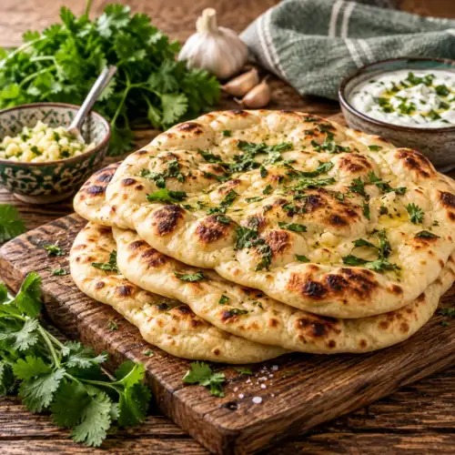 Zelfgemaakt Indiaas naanbrood met yoghurt en deeg bereid in de broodbakmachine