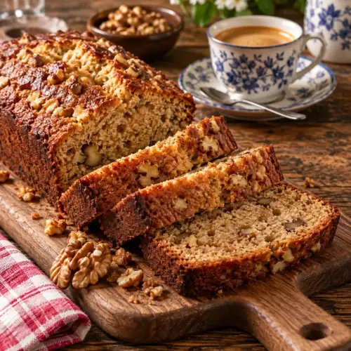 Smeuïge roombotercake met gemengde noten gebakken in de broodbakmachine