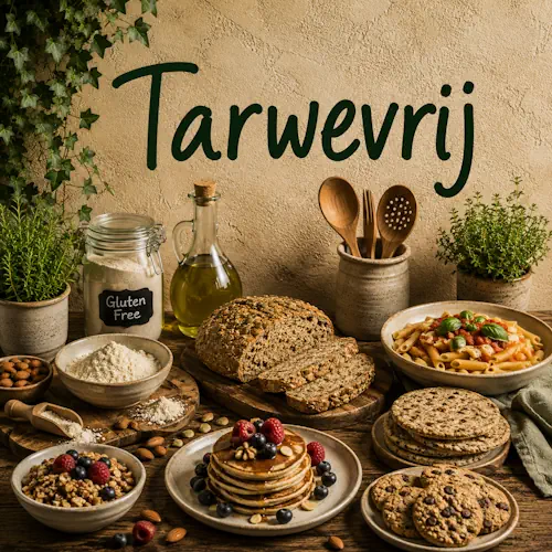 Tarwevrije gerechten met brood, pasta, pannenkoeken, koekjes en andere gerechten bereid met alternatieven voor tarwe
