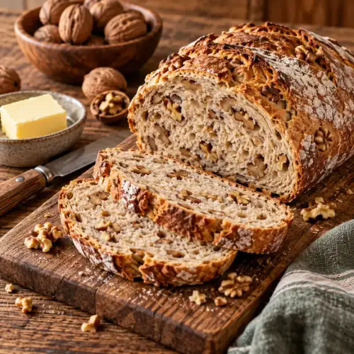 Walnotenbrood met volkorenmeel en grof gehakte walnoten uit de broodbakmachine