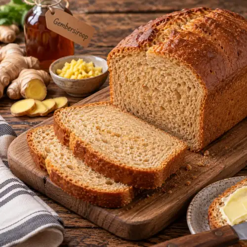 Zacht gemberbrood met verse gember en gembersiroop uit de broodbakmachine