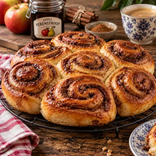 Zachte kaneelbroodjes met appel-perenstroop en een spiraal van kaneel en boter
