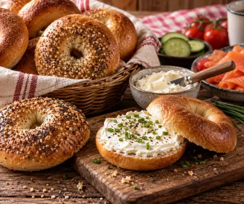 Zelfgebakken bagels uit de broodbakmachine met een goudbruine korst