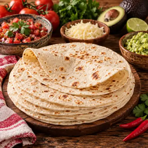 Zelfgemaakte zachte tortilla’s met deeg bereid in de broodbakmachine