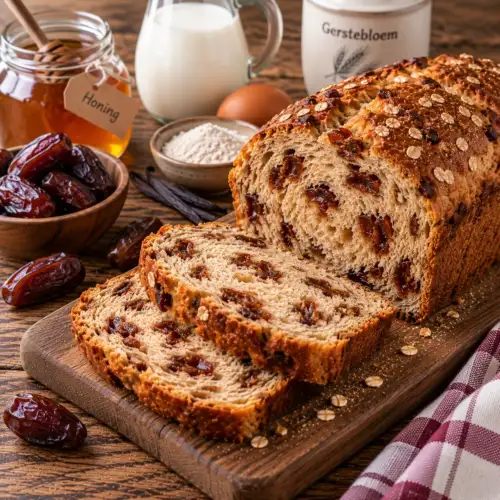 Zoet dadel-honingbrood met gedroogde dadels, honing en gerstebloem uit de broodbakmachine