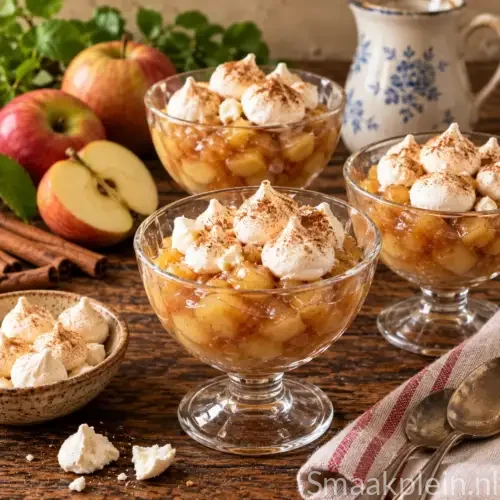 Warme appelcompote met een luchtig goudbruin laagje eiwitschuim