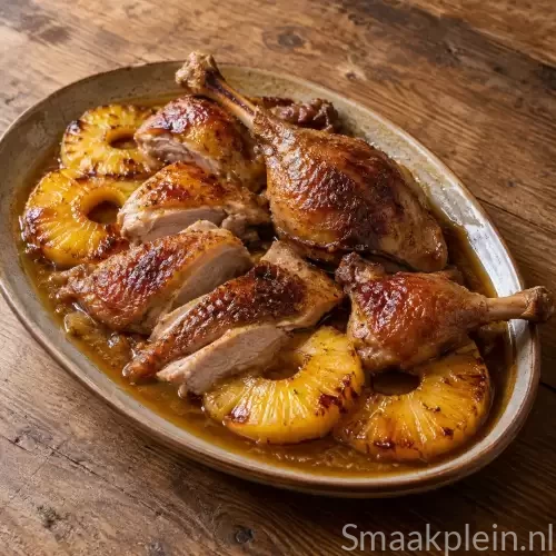 Braziliaanse eend met warme ananas en citroen uit de oven