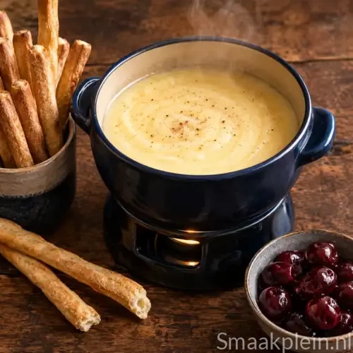 Deense kaasfondue met twee soorten kaas, witte wijn, kirsch en sherry