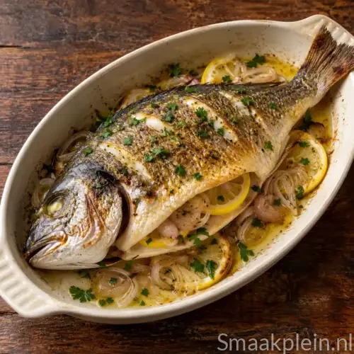 Dorade uit de oven met citroen, sjalot, knoflook en verse peterselie
