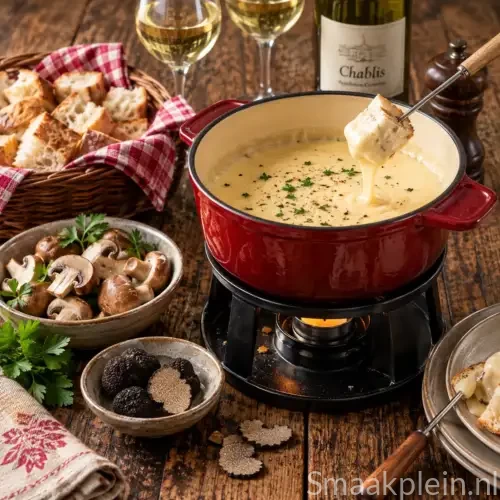Franse Fondue Belley met romig ei, Gruyère, truffel en vleesjus