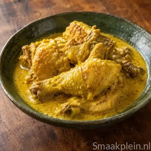 Gele Indonesische kokoskip met koenjit, sereh, limoenblad en santen