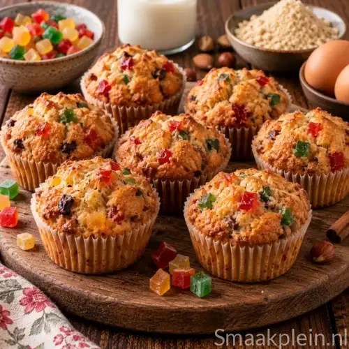 Glutenvrije tuttifrutti-notenmuffins met amandelmeel, gedroogd fruit en kaneel
