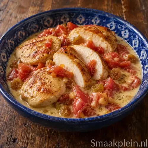 Griekse kalkoentournedos met gyroskruiden en romige yoghurtsaus met rozijnen