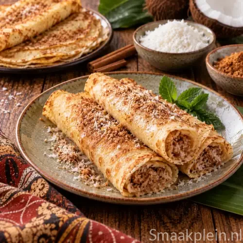 Glutenvrije Indiase kokosflensjes van rijstmeel met zoete kokosvulling en kaneel