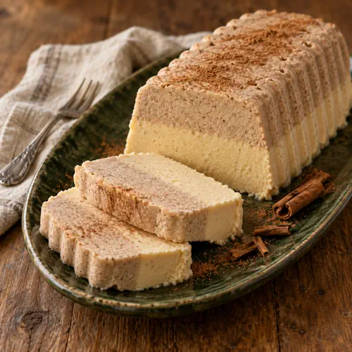 Kaneel-honingparfait met lagen van honing- en kaneelroom.