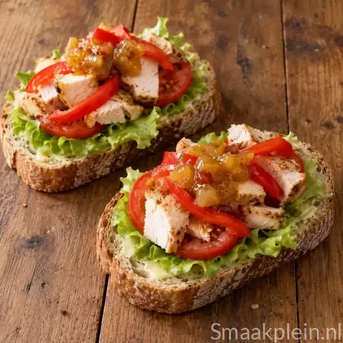 Kipbroodjes met sla, ei, komkommer, tomaat, paprika en verschillende frisse toppings