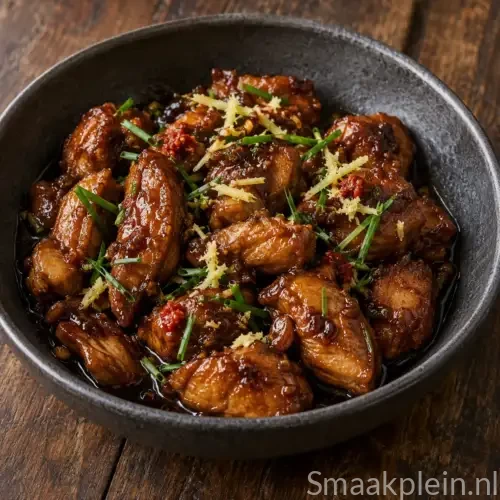 Kipfilet in pittige ketjapsaus met sambal, knoflook en verse bieslook