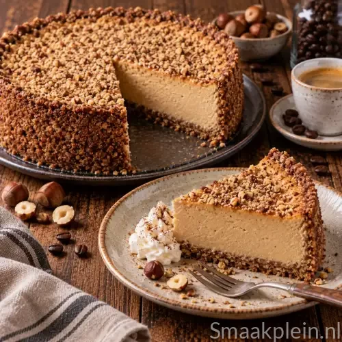 Glutenvrije koffie-ricottataart met espresso en een stevige korst van gemalen hazelnoten