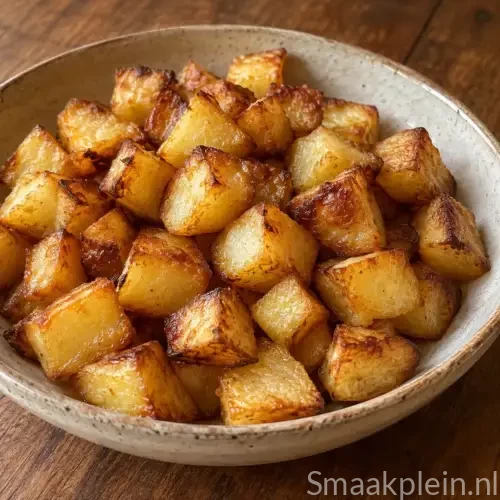 Krokante goudbruine aardappelblokjes uit de airfryer