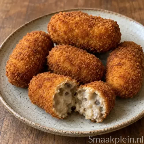 Krokante champignonkroketjes uit de airfryer met een romige vegetarische vulling