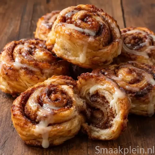 Krokante kaneelbroodjes uit de airfryer met kaneelvulling en romig roomkaasglazuur