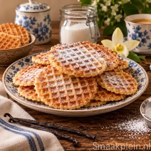 Krokante goudbruine vanillewafels gebakken in een wafelijzer
