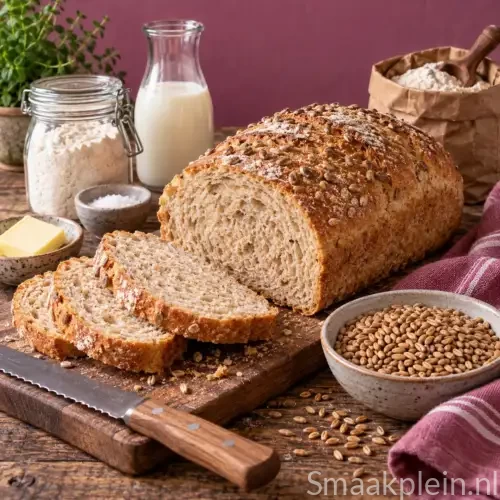 Luchtig tarwebrood uit de broodbakmachine met een goudbruine korst en zachte bruine kruim