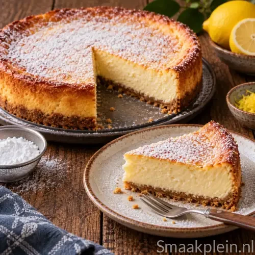 Luchtige glutenvrije citroencheesecake met romige roomkaasvulling en krokante koekbodem