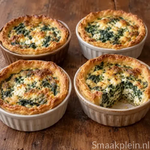 Mini spinaziequiches uit de airfryer met hüttenkäse en een goudbruine deegbodem