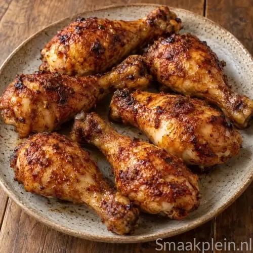 Pittige drumsticks uit de airfryer met mosterd, knoflook en chilipoeder