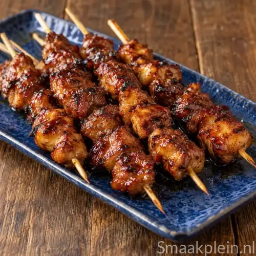 Pittige varkenssaté met ketjap, sambal en knoflook van de barbecue
