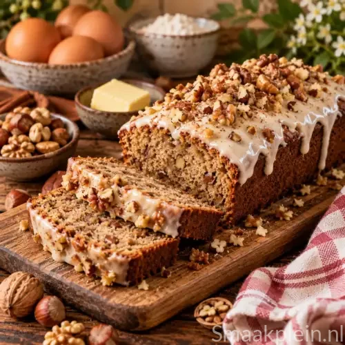 Rijk notengebak met walnoten, chocoladecrème en abrikozenjam