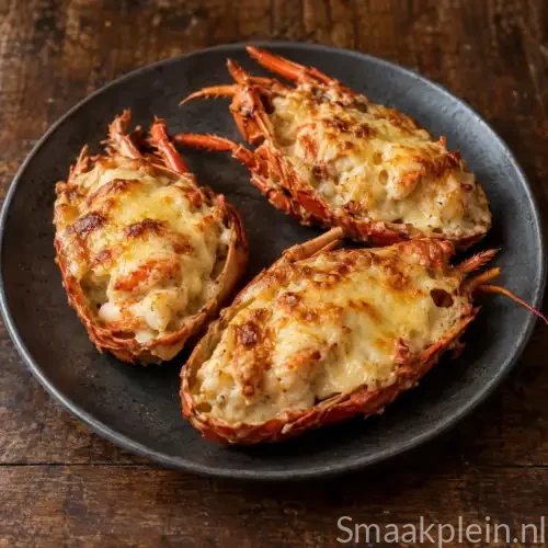 Gegratineerde rivierkreeft met cognac, room en gesmolten gruyère