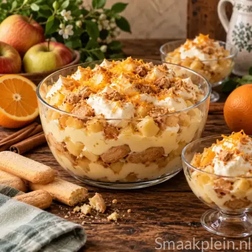 Romige sinaasappelcrème met verse sinaasappel en karamelsaus