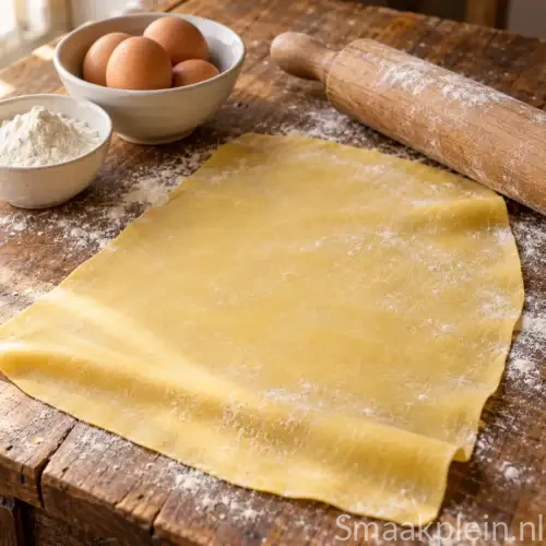 Zelfgemaakt vers Italiaans pastadeeg van bloem type 00 en eieren
