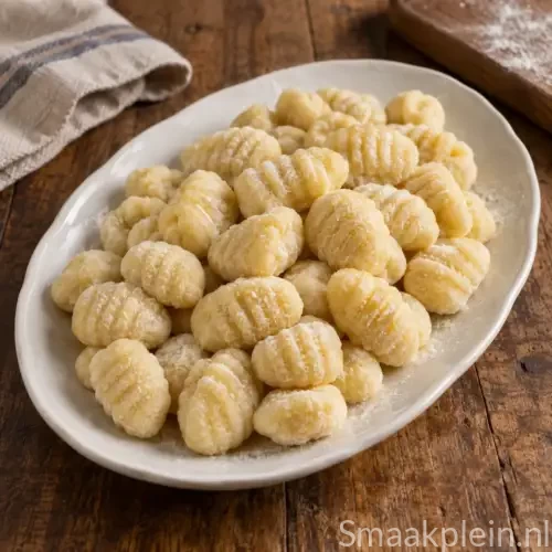 Zelfgemaakte verse Italiaanse aardappelgnocchi van bloemige aardappelen, bloem en eieren