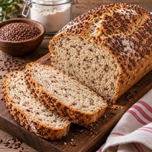 Volkoren lijnzaadbrood met roggemeel en lijnzaad uit de broodbakmachine