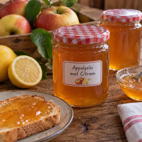 Zelfgemaakte appelgelei met citroen in een glazen pot