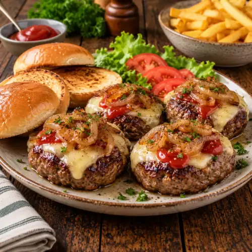 Gegrilde kaasburgers van de barbecue op geroosterde broodjes met gesmolten kaas